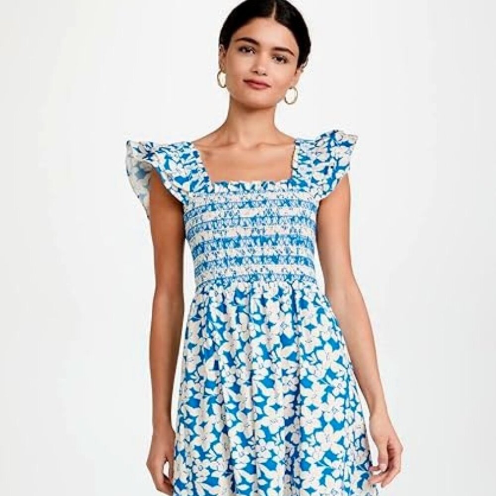 Shoshanna Helmi Flutter Sleeve Smocked Midi Dress Size 14